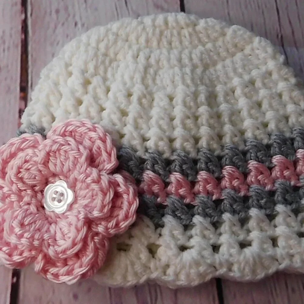 Crochet Baby Hat, Handmade Baby Hat, Infant Hat, Baby Shower Gift, Flower Hat